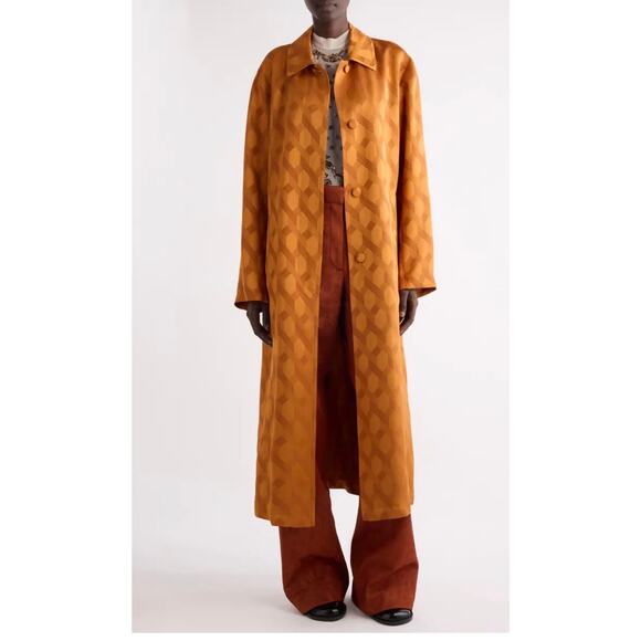 Dries Van Noten Oversized Raltonas Coat in Jacquard Orange 34 US 4 - Picture 1 of 6